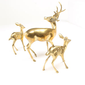 SOLD - Old Brass Stag and Baby Deer Ornaments