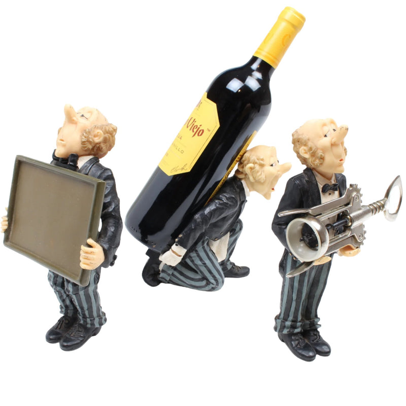 Novelty Waiter Wine Bottle and Corkscrew Holder Set OldTools