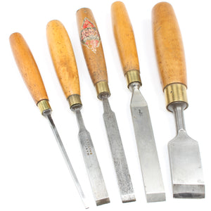 5x Firmer Chisels - 1/8" - 1 1/4" Beech, (Boxwood)