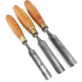 3x Old Outcannel Firmer Gouges - 15mm, 18mm, 21mm (Boxwood)