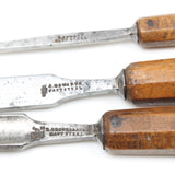 3x Old Octagonal Handled Chisels / Gouge (Beech)