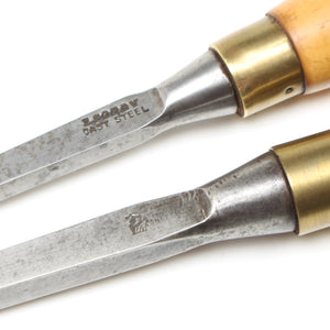 2x Old I Sorby Sash Mortice Chisels - 1/4", 3/8" (Boxwood)